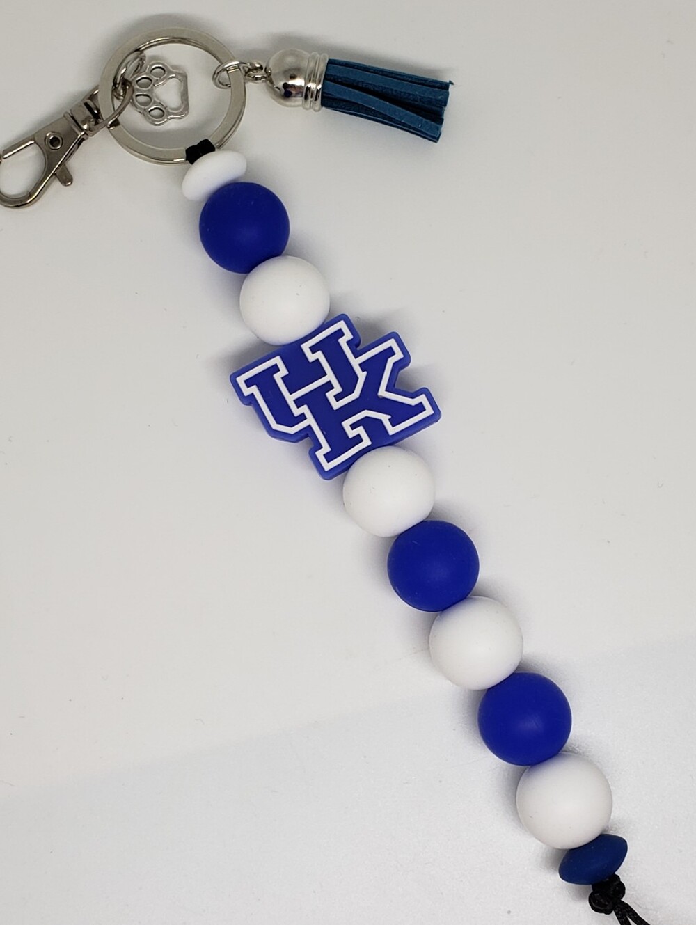 Handmade University of Kentucky Wildcats UK Silicone Focal Beaded Keychain